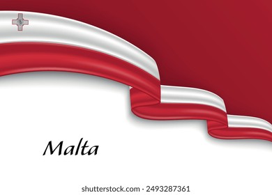 Waving ribbon with flag of Malta. Template for independence day poster design