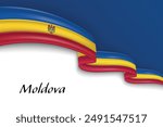 Waving ribbon with flag of Moldova. Template for independence day poster design