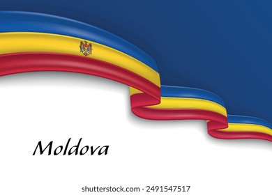 Waving ribbon with flag of Moldova. Template for independence day poster design