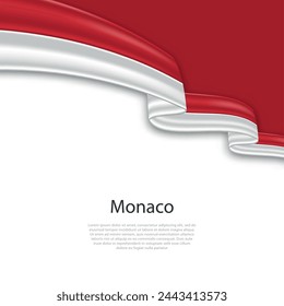Cinta ondeando con la bandera de Mónaco. Plantilla para diseño de póster del día de la independencia