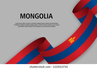 Waving ribbon with Flag of Mongolia, Template for Independence day banner. vector illustration