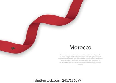 Waving ribbon with flag of Morocco. Template for independence day poster design