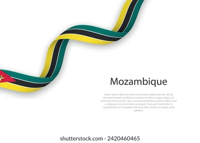 Waving ribbon with flag of Mozambique. Template for independence day poster design