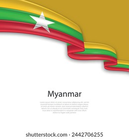 Waving ribbon with flag of Myanmar. Template for independence day poster design