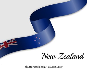 waving ribbon flag of New Zealand. Template for independence day banner