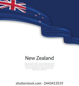 Waving ribbon with flag of New Zealand. Template for independence day poster design