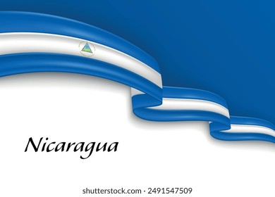 Ondeando cinta con la bandera de Nicaragua. Plantilla para el diseño de póster del día de la independencia