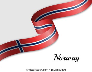 waving ribbon flag of Norway. Template for independence day banner