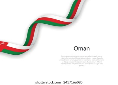 Waving ribbon with flag of Oman. Template for independence day poster design