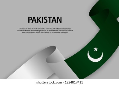 Waving ribbon with Flag of Pakistan, Template for Independence day banner. vector illustration