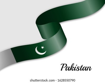 waving ribbon flag of Pakistan. Template for independence day banner