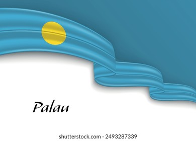 Waving ribbon with flag of Palau. Template for independence day poster design