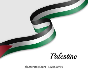 waving ribbon flag of Palestine. Template for independence day banner