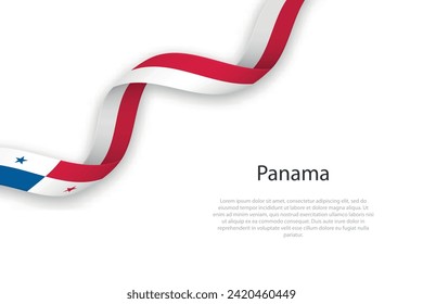 Bandera ondeando cinta con bandera de Panamá. Plantilla para diseño de afiches del día de la independencia