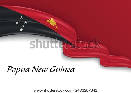 Waving ribbon with flag of Papua New Guinea. Template for independence day poster design