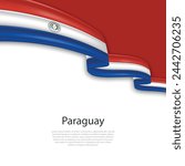 Waving ribbon with flag of Paraguay. Template for independence day poster design