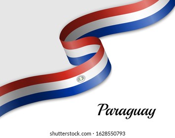 waving ribbon flag of Paraguay. Template for independence day banner