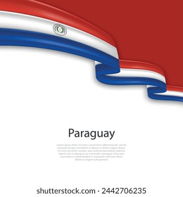 Ondeando cinta con la bandera de Paraguay. Plantilla para diseño de póster del día de la independencia