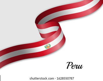 waving ribbon flag of Peru. Template for independence day banner