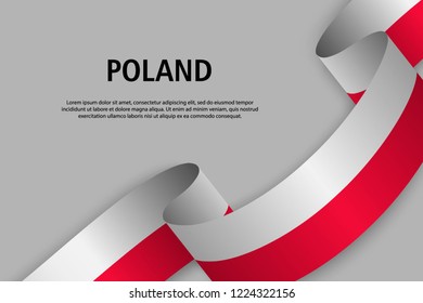 Waving ribbon with Flag of Poland, Template for Independence day banner. vector illustration
