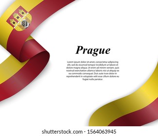 Waving ribbon with flag of Prague City. Template for poster design