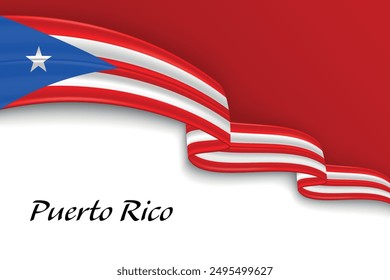 Ondeando cinta con bandera de Puerto Rico. Plantilla para el diseño de póster del día de la independencia