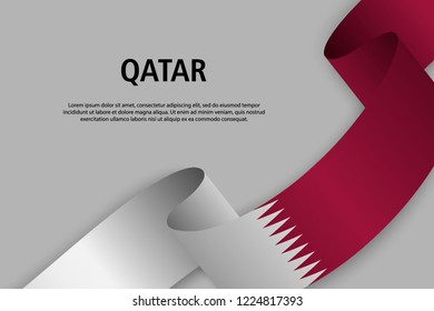 Waving ribbon with Flag of Qatar, Template for Independence day banner. vector illustration