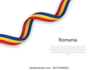 Ondeando cinta con bandera de Rumania. Plantilla para diseño de afiches del día de la independencia