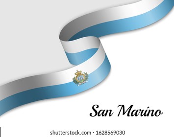 waving ribbon flag of San Marino. Template for independence day banner