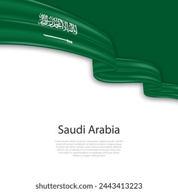 Waving ribbon with flag of Saudi Arabia. Template for independence day poster design