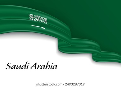 Ondeando la cinta con la bandera de Arabia Saudita. Plantilla para el diseño de póster del día de la independencia