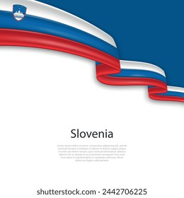 Waving ribbon with flag of Slovenia. Template for independence day poster design