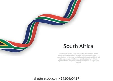 Waving ribbon with flag of South Africa. Template for independence day poster design