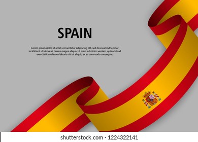 Waving ribbon with Flag of Spain, Template for Independence day banner. vector illustration