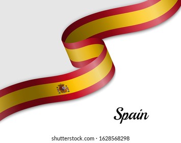 Waving Ribbon Flag Of Spain. Template For Independence Day Banner