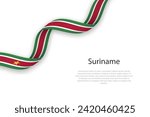 Waving ribbon with flag of Suriname. Template for independence day poster design