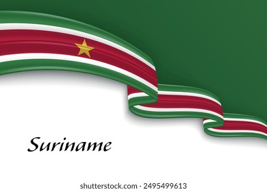 Waving ribbon with flag of Suriname. Template for independence day poster design