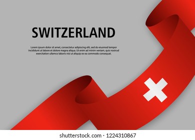 Waving ribbon with Flag of Switzerland, Template for Independence day banner. vector illustration