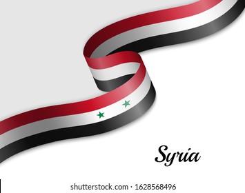 waving ribbon flag of Syria. Template for independence day banner