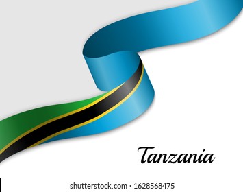 waving ribbon flag of Tanzania. Template for independence day banner