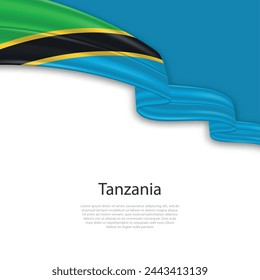 Ondeando cinta con la bandera de Tanzania. Plantilla para diseño de póster del día de la independencia