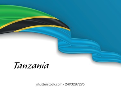 Waving ribbon with flag of Tanzania. Template for independence day poster design