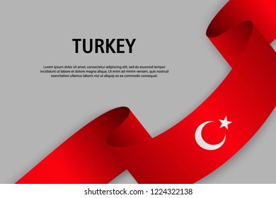Waving ribbon with Flag of Turkey, Template for Independence day banner. vector illustration