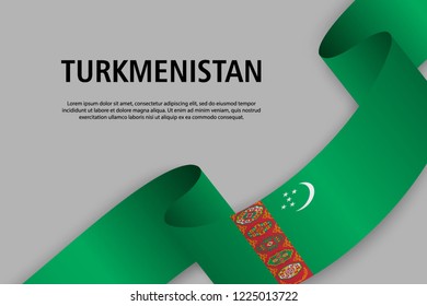 Waving ribbon with Flag of Turkmenistan, Template for Independence day banner. vector illustration