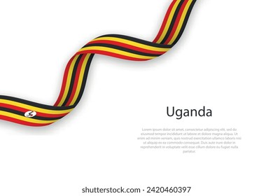 Waving ribbon with flag of Uganda. Template for independence day poster design