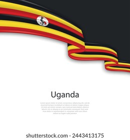 Waving ribbon with flag of Uganda. Template for independence day poster design