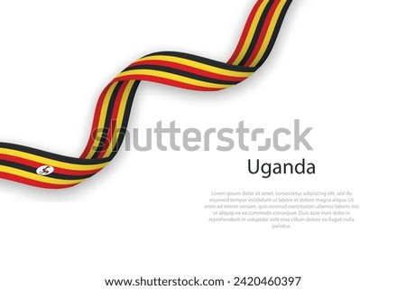 Waving ribbon with flag of Uganda. Template for independence day poster design