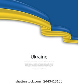 Waving ribbon with flag of Ukraine. Template for independence day poster design