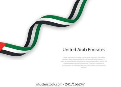 Bandera de los Emiratos Árabes Unidos ondeando una cinta. Plantilla para diseño de afiches del día de la independencia