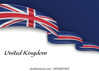 Waving ribbon with flag of United Kingdom. Template for independence day poster design